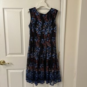 Roz & Ali Blue Lace Floral Print Sleeveless Dress